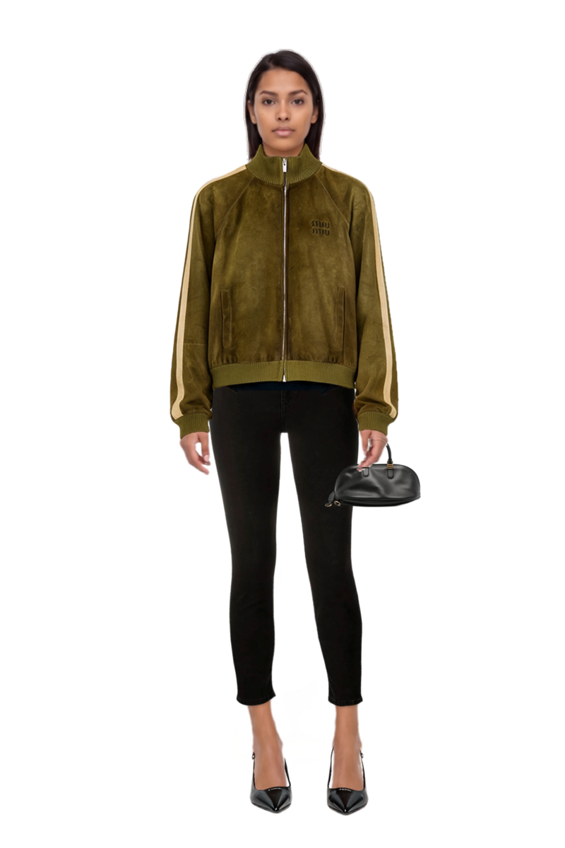 Outfit bolero bowling bag medium in black and waxed suede jacket