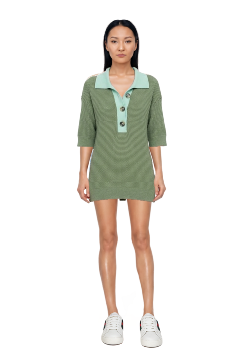 Outfit waffle-knit short-sleeve sweater and pinko trouser belt
