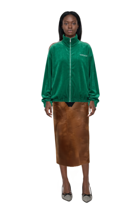 Outfit crinkled-effect midi skirt and cotton-terry jacquard zip sweatshirt