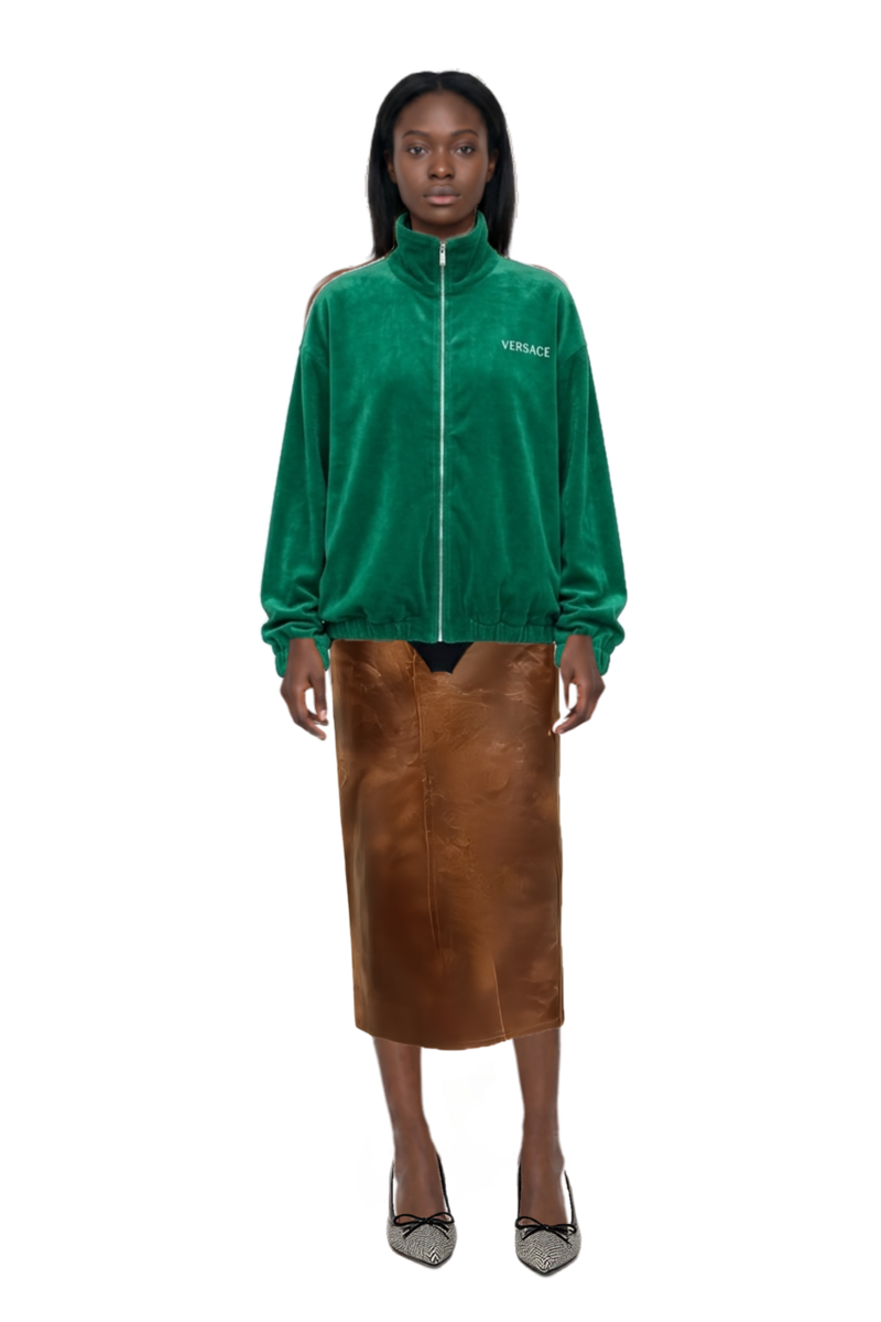Outfit crinkled-effect midi skirt and cotton-terry jacquard zip sweatshirt