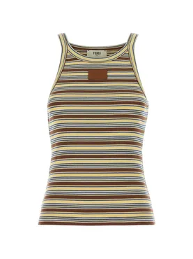 FENDI striped logo-patch tank top