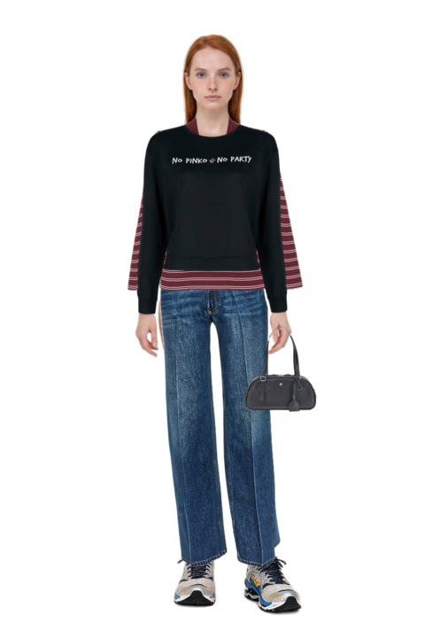 Outfit signature logo striped long-sleeve polo shirt and wave prophecy 1 sneakers