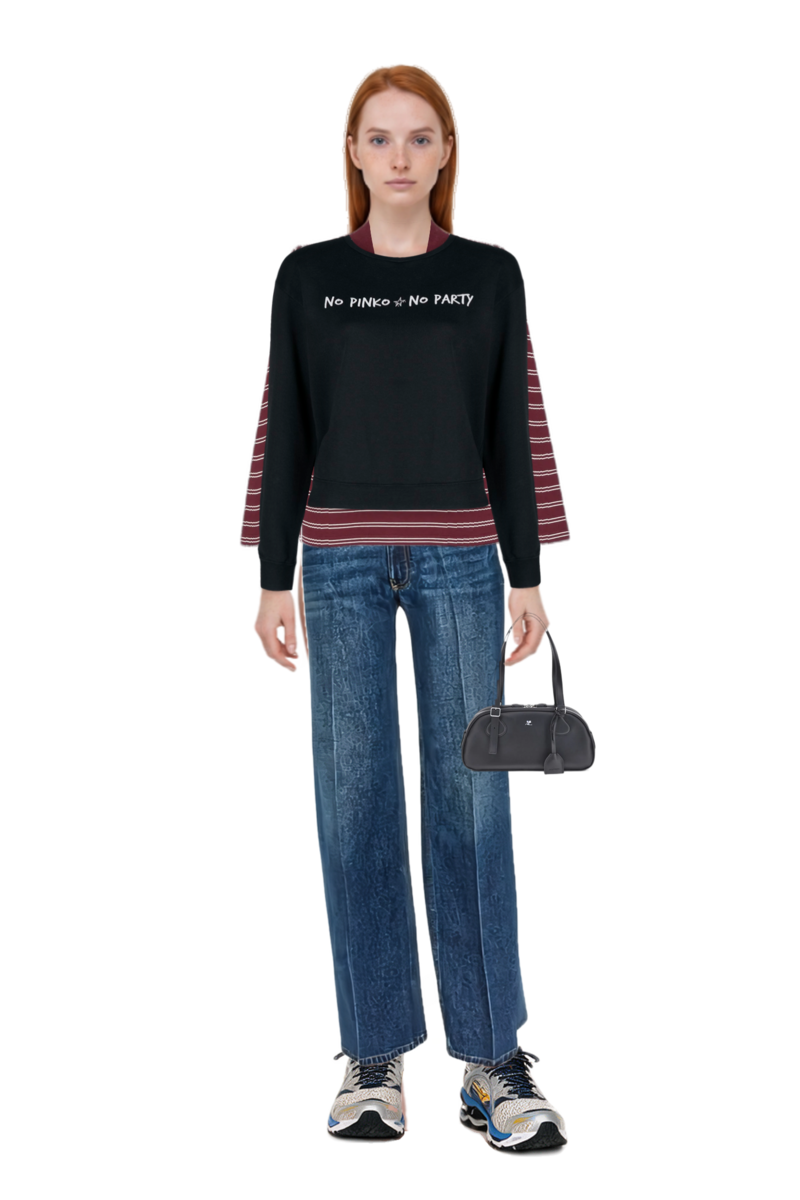 Outfit signature logo striped long-sleeve polo shirt and wave prophecy 1 sneakers