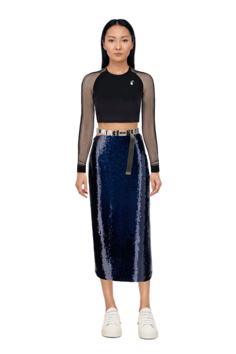 Outfit sequin-embellished pencil skirt and 23 top