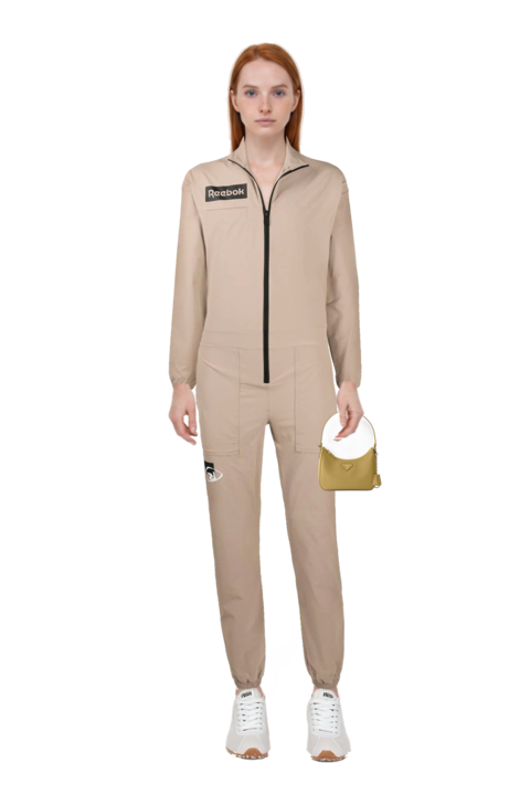 Outfit plume mesh fabric sneakers and re-edition 2005 saffiano leather mini-bag