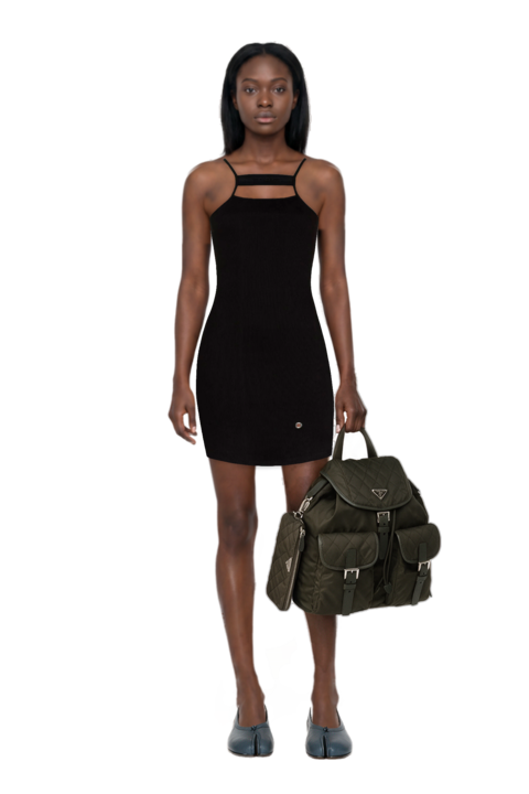 Outfit medium quilted re-nylon backpack with saffiano leather trim and tabi ballet flats