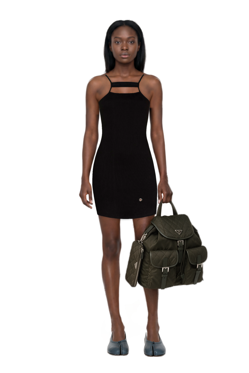 Outfit medium quilted re-nylon backpack with saffiano leather trim and tabi ballet flats