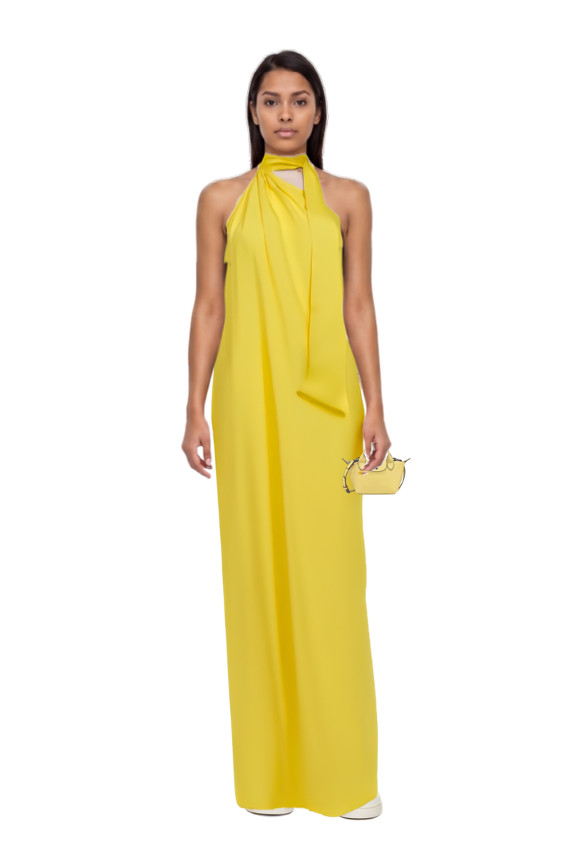 Outfit astor halterneck maxi dress and le pliage xtra xs handbag