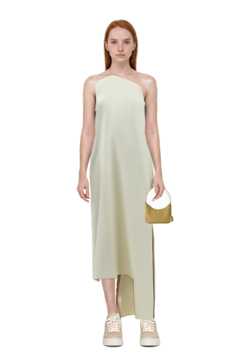 Outfit florinda one-shoulder slit dress and re-edition 2005 saffiano leather mini-bag