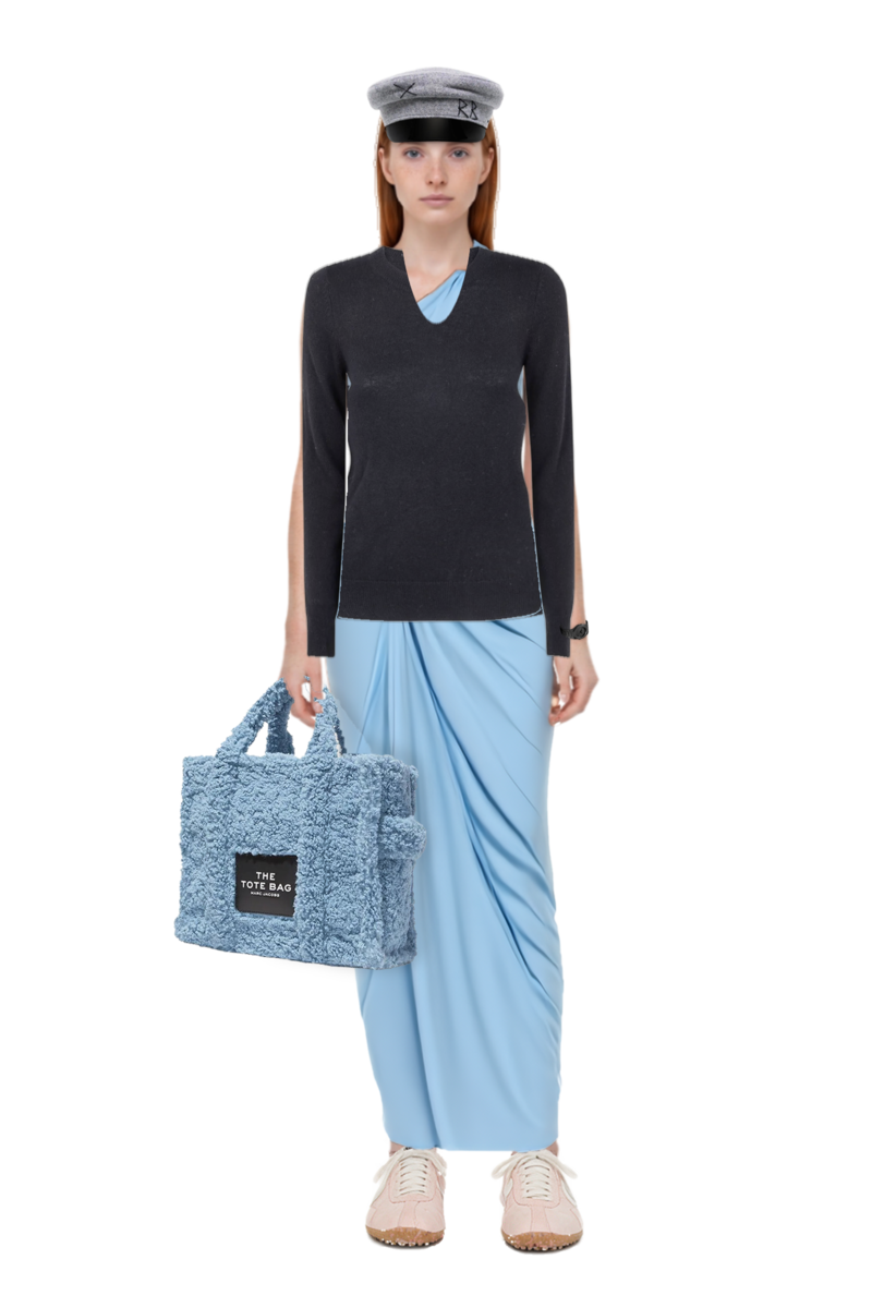 Outfit canoa one-shoulder knot maxi dress and x jacquemus moon shoe sneakers
