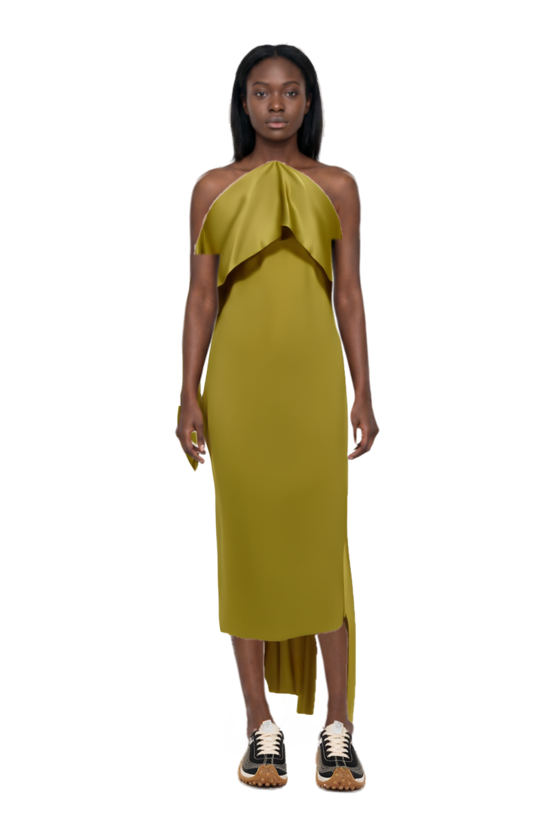 Outfit nan draped dress and mesh mirage sneakers