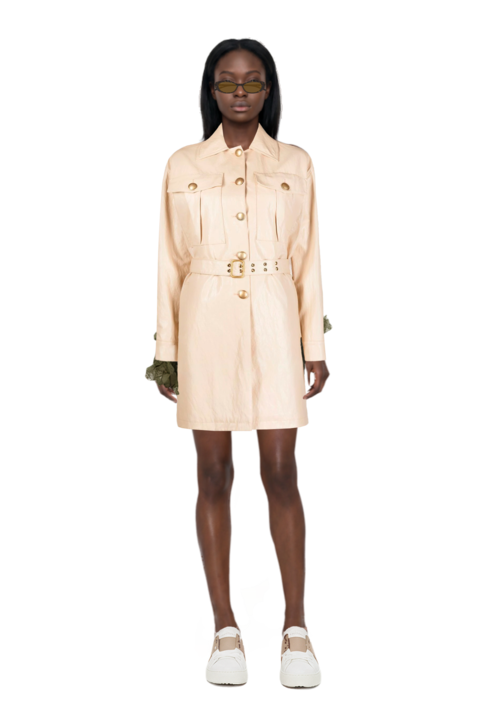 Outfit oval-frame sunglasses and ruffled mini dress