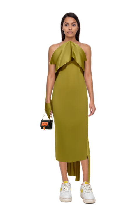 Outfit nan draped dress and air force 1 '07 lx "white/phantom/pearl white/yell" sneakers