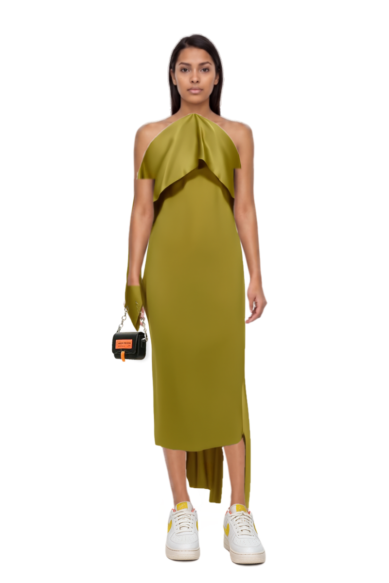Outfit nan draped dress and air force 1 '07 lx "white/phantom/pearl white/yell" sneakers