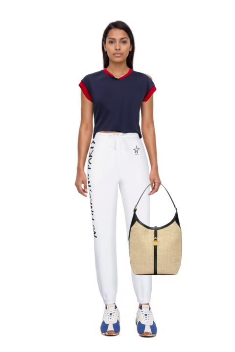 Outfit siena raffia tote bag and stretch cotton-jersey t-shirt