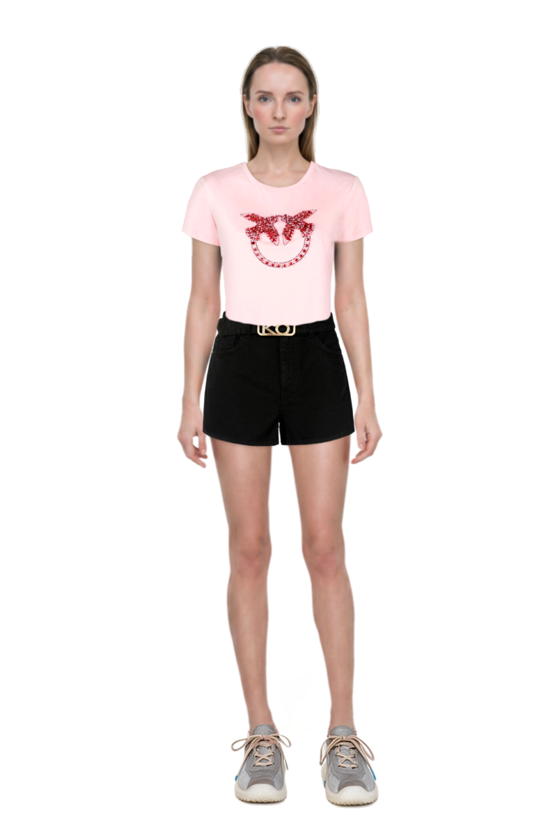 Outfit bubble technical fabric and suede sneakers and pinko t-shirt