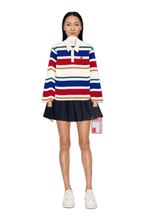 Outfit striped cotton polo with ami patch and bloomer mini skirt