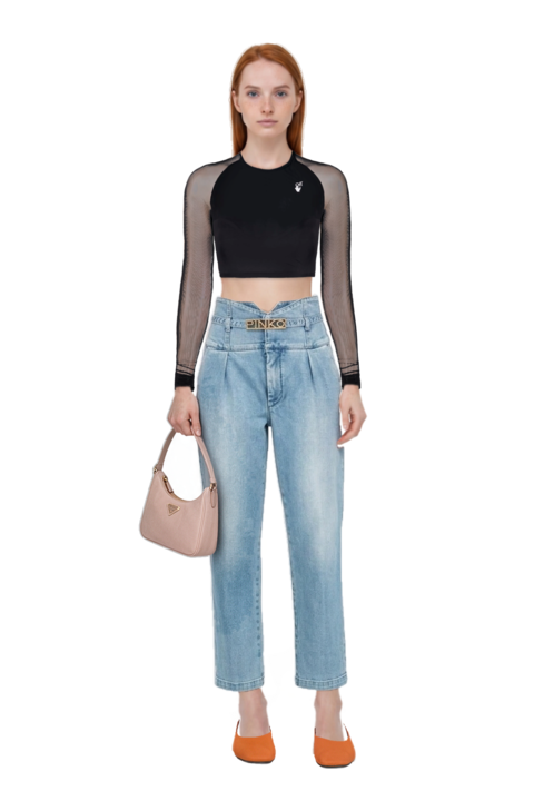 Outfit re-edition 2005 nubuck and saffiano leather mini-bag and pinko jeans