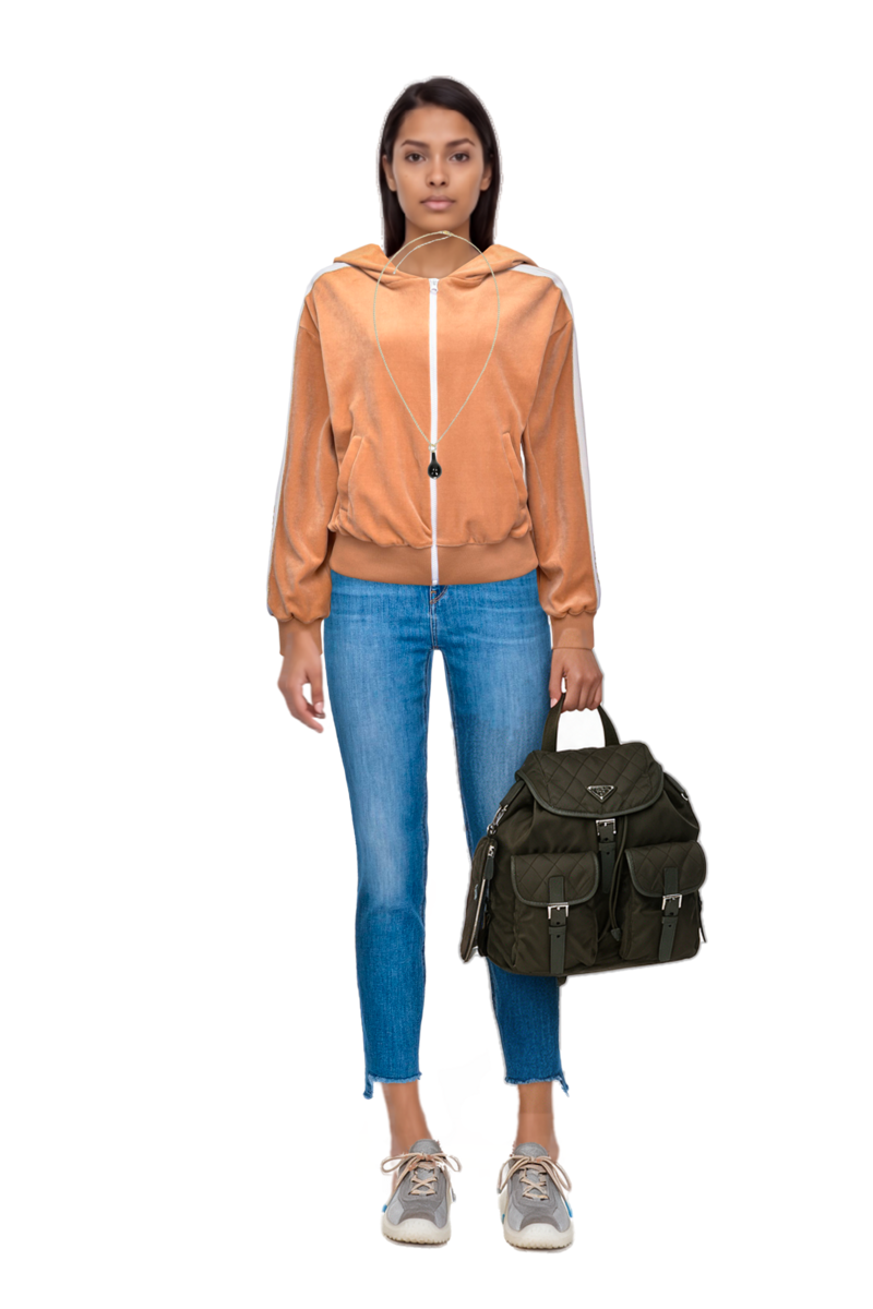 Outfit medium quilted re-nylon backpack with saffiano leather trim and drop-pendant necklace