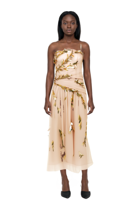 Outfit le cœur pointed-toe mules and embroidered tulle strapless midi dress