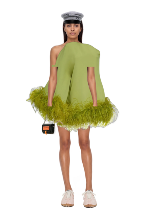 Outfit piccolo ubud feather-trim minidress and x jacquemus moon shoe sneakers
