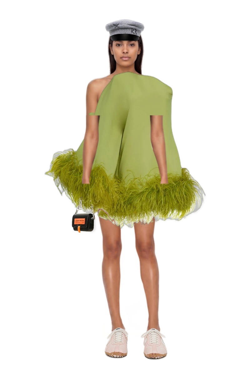 Outfit piccolo ubud feather-trim minidress and x jacquemus moon shoe sneakers