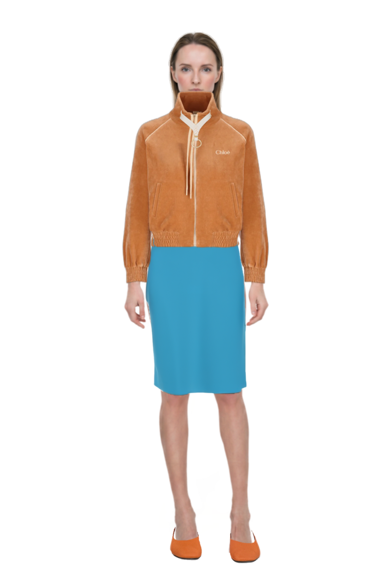 Outfit logo-embroidered velvet sweater and high-waist pencil skirt