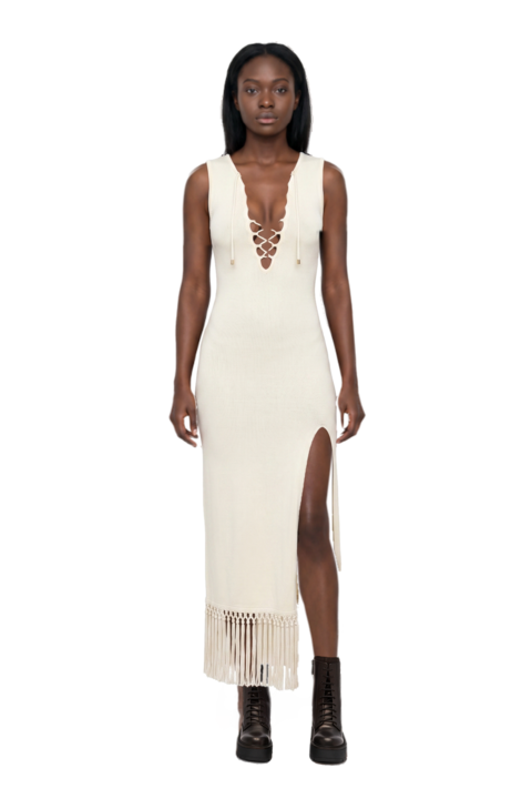 Outfit sahara lace-up fringe midi dress and 23 ankle boots