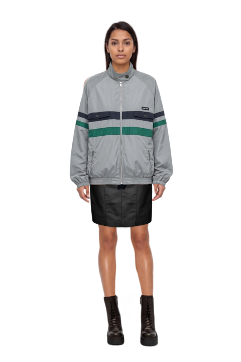 Outfit technical silk blouson jacket and pinko dress