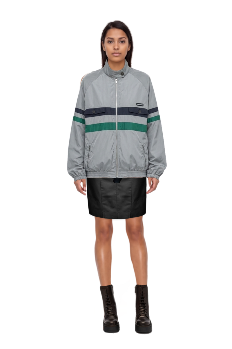 Outfit technical silk blouson jacket and pinko dress