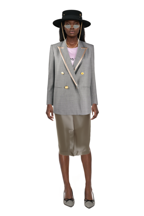 Outfit oval-frame sunglasses and midi skirt
