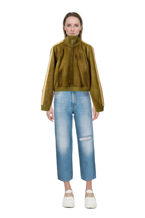 Outfit waxed suede jacket and pinko top