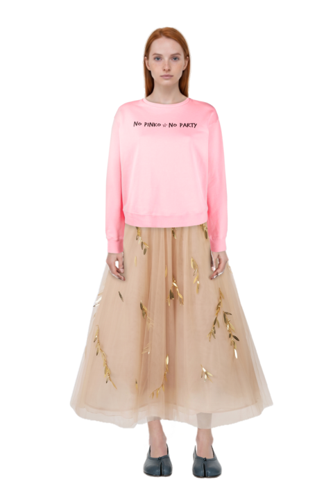 Outfit tabi ballet flats and embroidered tulle strapless midi dress