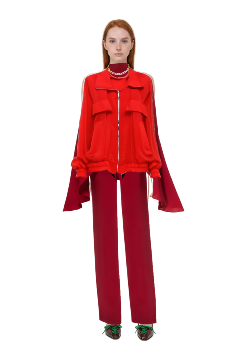 Outfit zip-up elasticated-trim jacket and lace-up pointed-toe pumps