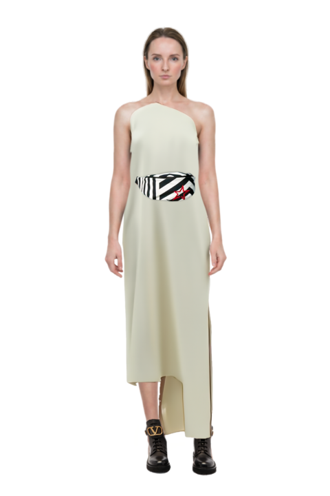 Outfit florinda one-shoulder slit dress and pinko trouser belt