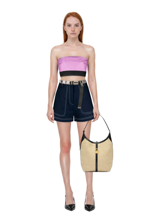 Outfit decollete slingback pointed-toe pumps and siena raffia tote bag