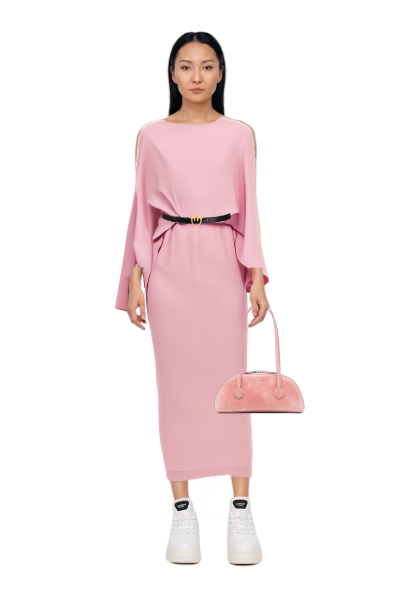 Outfit eolia cape-sleeve maxi dress and bessette leather tote bag