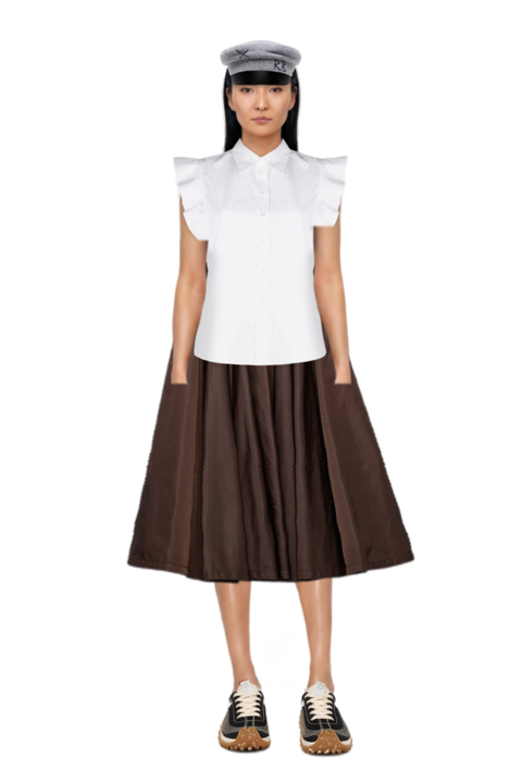 Outfit mesh mirage sneakers and lightweight gathered re-nylon skirt