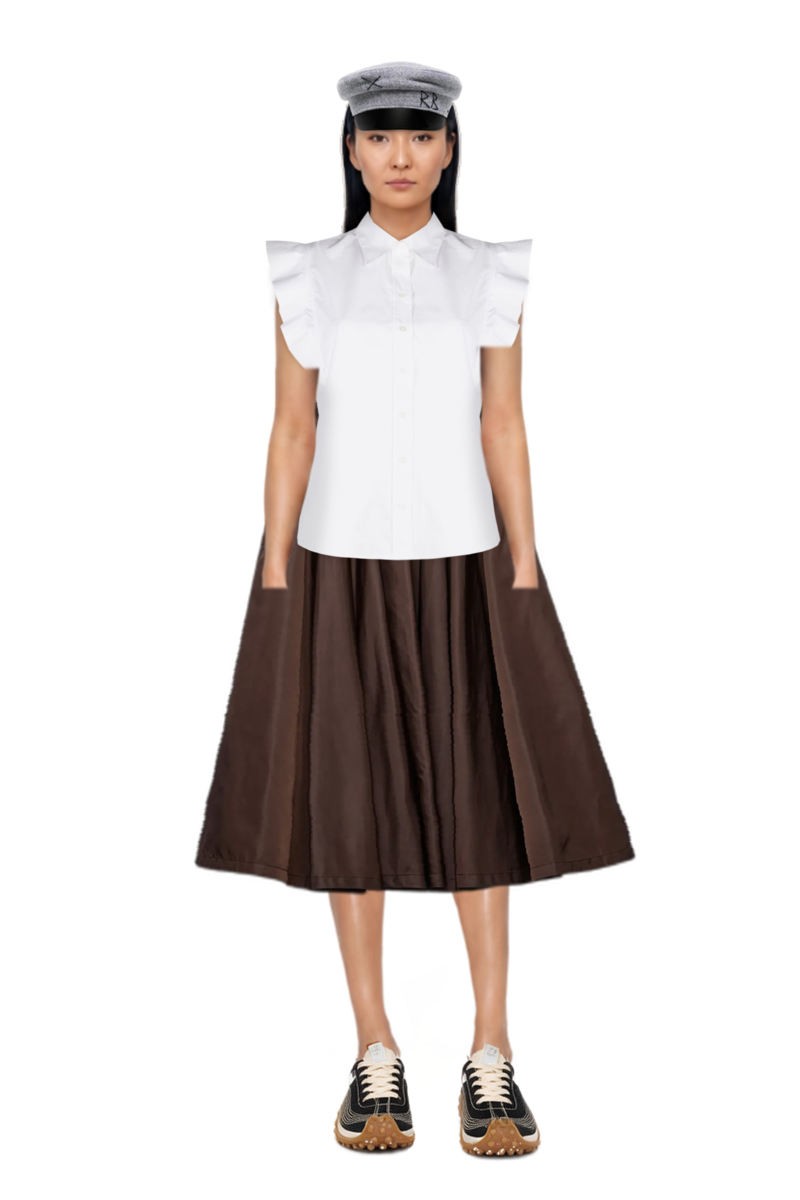 Outfit mesh mirage sneakers and lightweight gathered re-nylon skirt