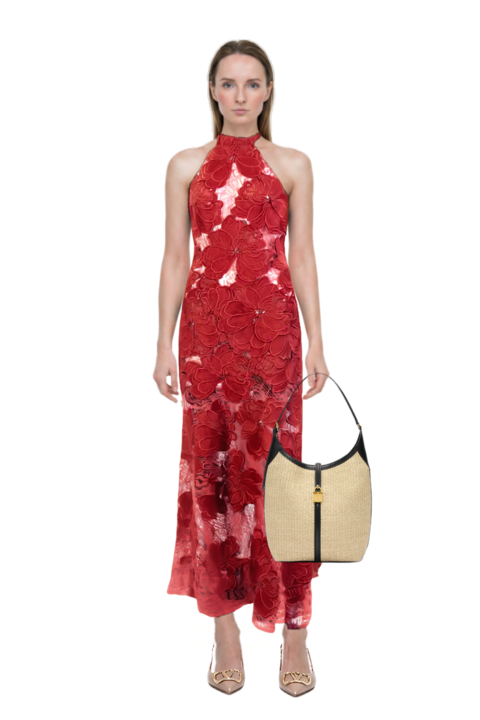 Outfit siena raffia tote bag and vlogo signature slingback pumps