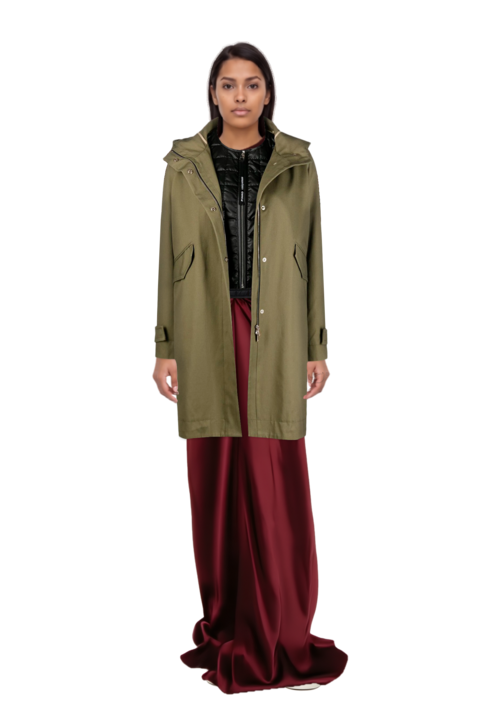 Outfit gathered maxi dress and pinko parka
