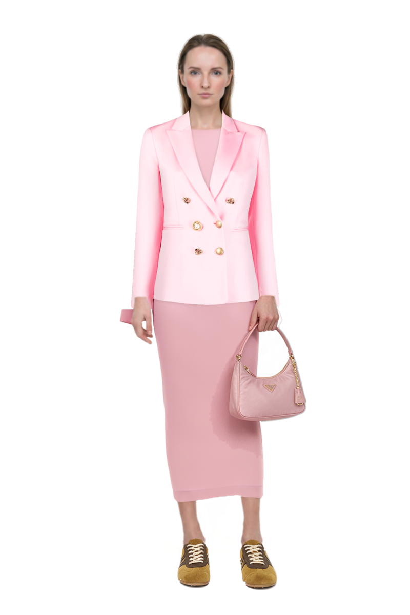 Outfit eolia cape-sleeve maxi dress and mini re-edition 2005 re-nylon and saffiano bag
