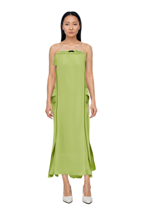 Outfit one-shoulder button-detail kaftan and fame leather pumps