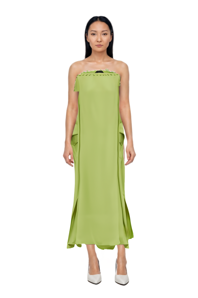 Outfit one-shoulder button-detail kaftan and fame leather pumps