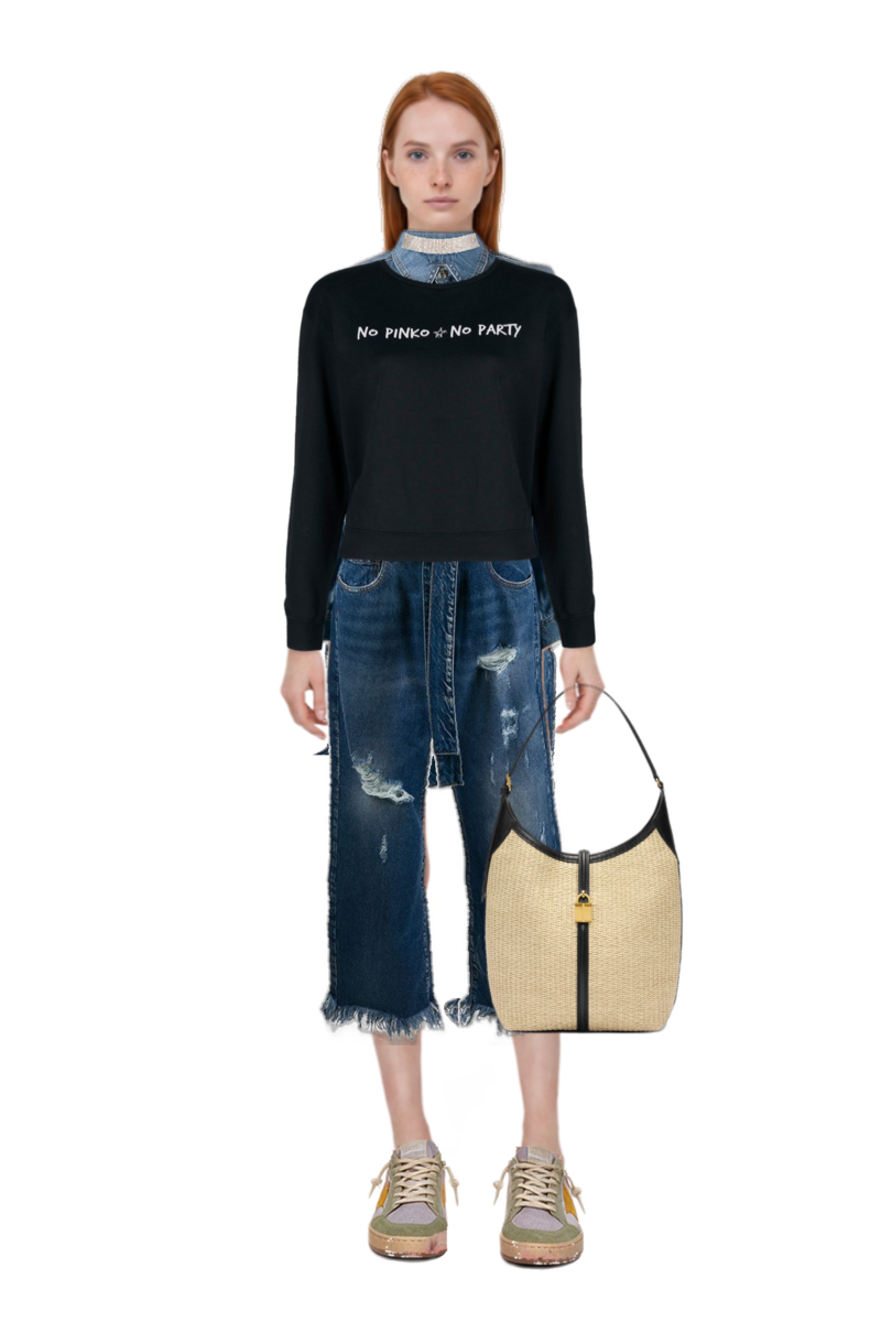 Outfit ball star sneakers and siena raffia tote bag