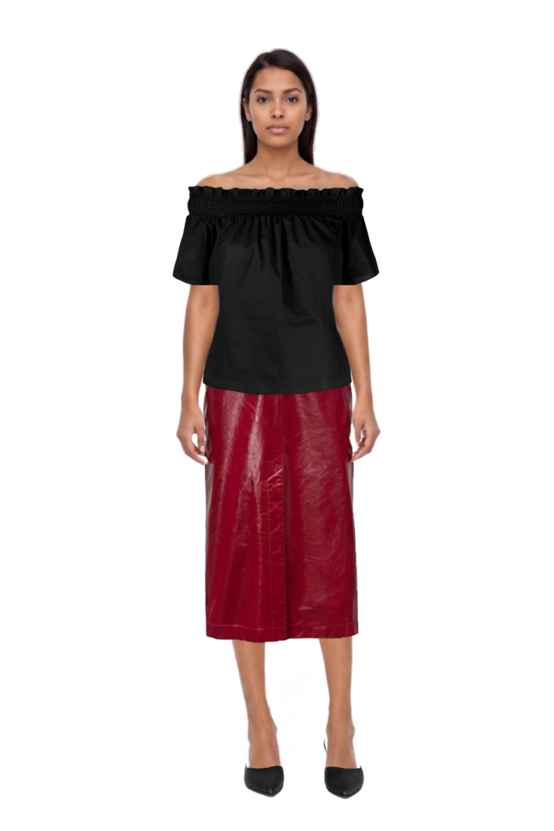 Outfit le cœur pointed-toe mules and leather skirt