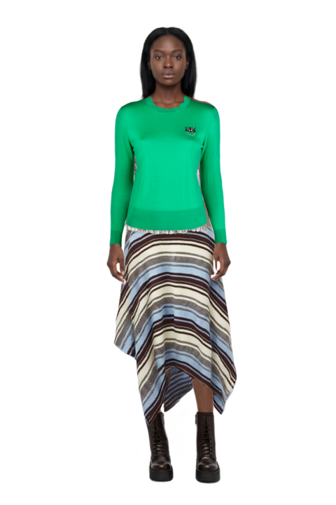 Outfit striped handkerchief-hem midi skirt and pinko top