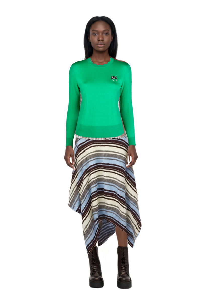 Outfit striped handkerchief-hem midi skirt and pinko top