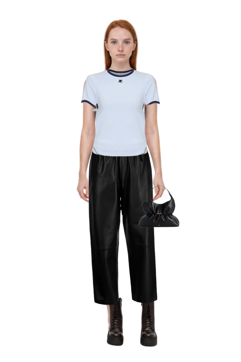 Outfit logo-patch ringer t-shirt and sphynx medium bag in smooth leather