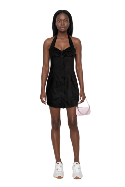Outfit plume mesh fabric sneakers and pinko dress